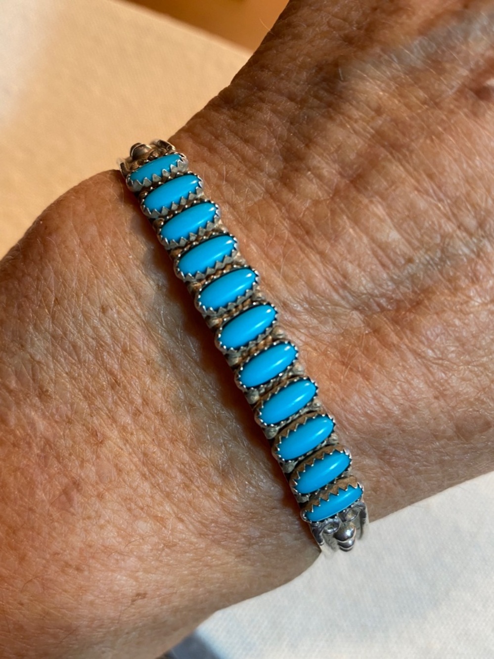 Zuni Sterling Silver Turquoise Needlepoint Cuff – Native American Bracelet